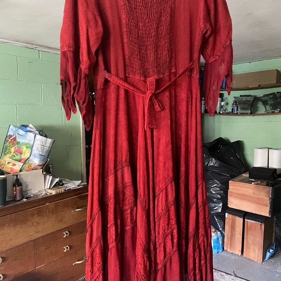 Bohemian / Indian Style Lace-Up Red Maxi Dress - Picture 7 of 9